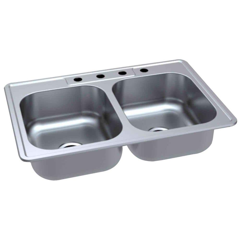 Drop - In Stainless Steel 33 in. 4 - Hole Double Bowl Kitchen Sink - Stu's Home Improvement Outlet