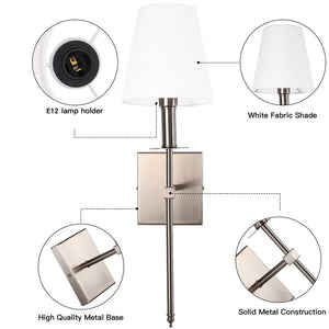 1 - Light Satin Nickel Wall Sconce with White Fabric Shade(2 - Pack) - Stu's Home Improvement Outlet