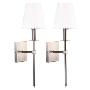 1 - Light Satin Nickel Wall Sconce with White Fabric Shade(2 - Pack) - Stu's Home Improvement Outlet