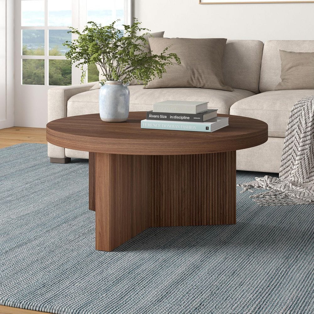 Holm 32 in. Satin Walnut Round MDF Top Coffee Table - Stu's Home Improvement Outlet