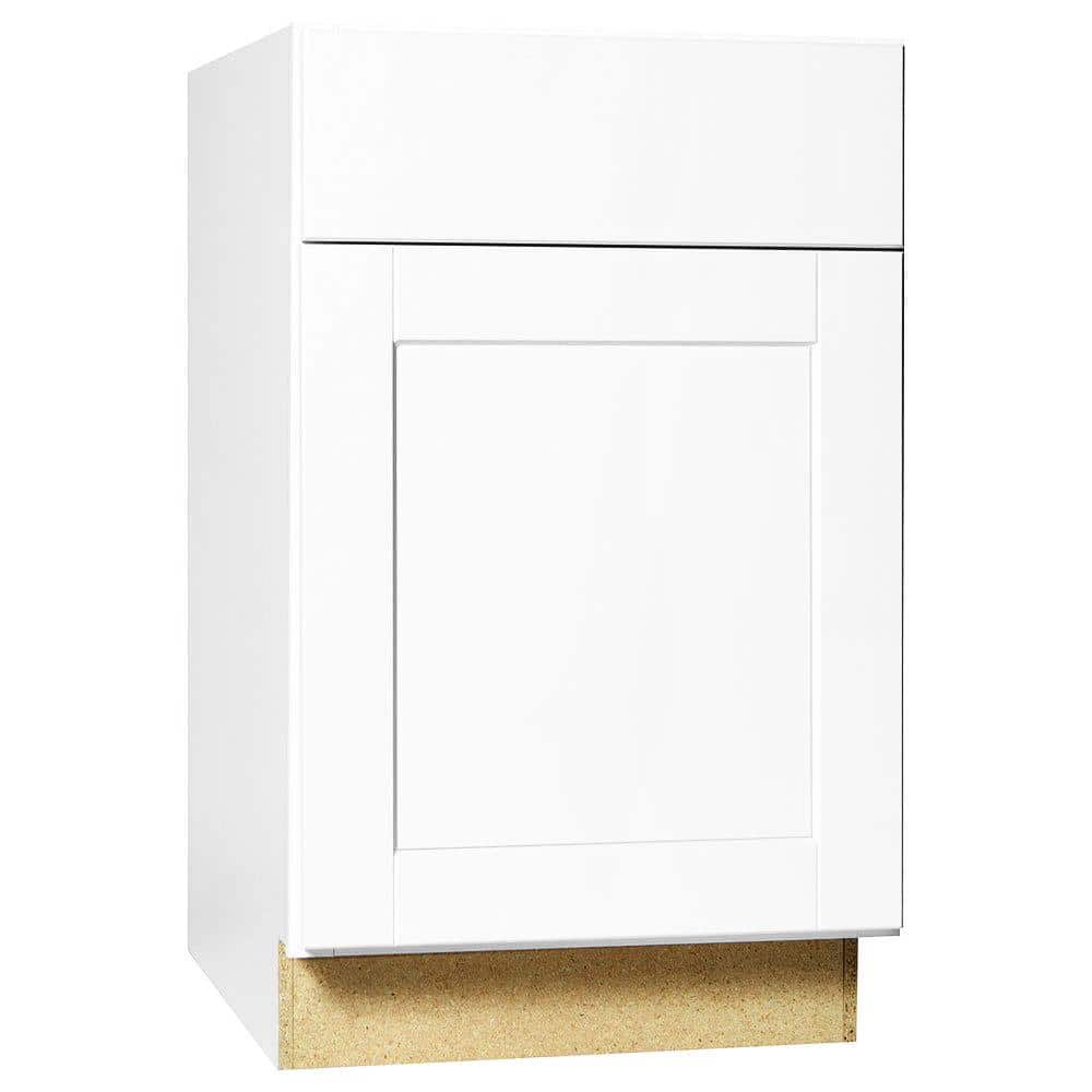 Shaker Satin White Stock Assembled Base Kitchen Cabinet with Ball-Bearing Drawer Glides (21 in. x 34.5 in. x 24 in.)