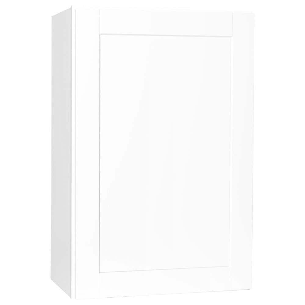 Hampton Bay Shaker 24 in. W x 12 in. D x 36 in. H Assembled Wall Kitchen Cabinet in Satin White