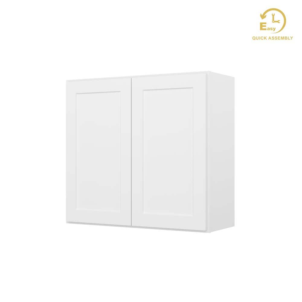 Easy-DIY 33 in. W x 12 in. D x 30 in. H Ready to Assemble Wall Kitchen Cabinet in Shaker White 2-Doors 2-Shelves