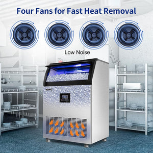 25 in. 200 lbs. Per Day Freestanding Ice Maker in Silver 90 Ice Cubes/Cycle with Water Filter and Interior Blue Light - Stu's Home Improvement Outlet