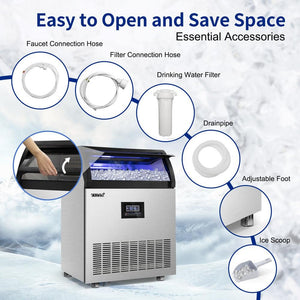 25 in. 200 lbs. Per Day Freestanding Ice Maker in Silver 90 Ice Cubes/Cycle with Water Filter and Interior Blue Light - Stu's Home Improvement Outlet