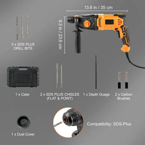 8 Amp 1 in. SDS - Plus Rotary Hammer Drill, Corded, Heavy Duty with Safety Clutch, Electric Demolition Hammer for Concrete - Stu's Home Improvement Outlet