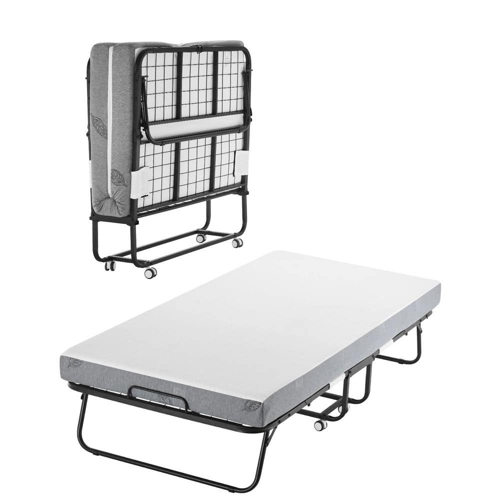 Rollaway Bed, 38 x 75 in. Metal Folding Bed Outdoor Rocking Chair with 5 in. Mattress, Metal Mattress Cushion White - Stu's Home Improvement Outlet