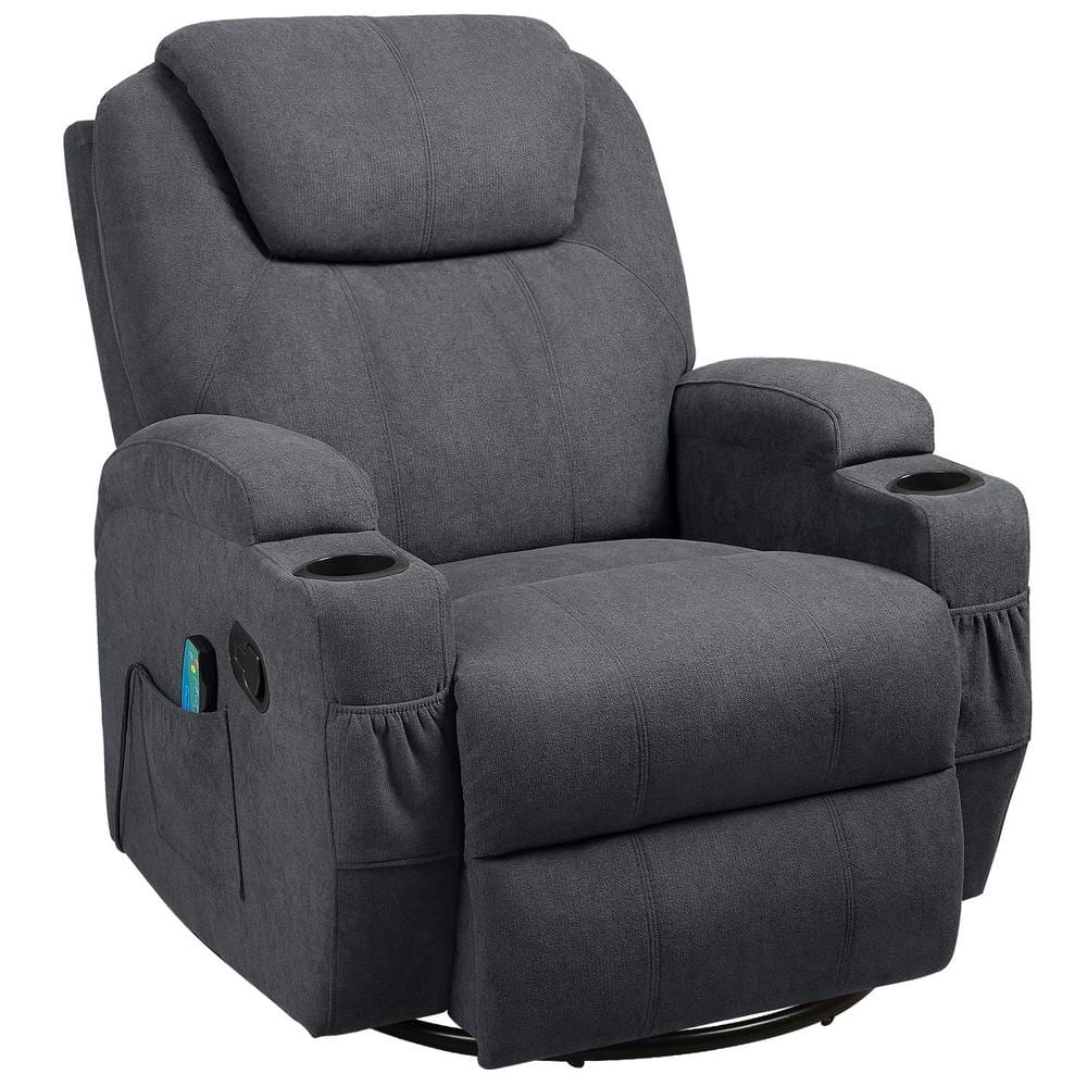 Big and Tall Smoke Gray Recliner Swivel and Rocking Chair with Power Massage Function - Stu's Home Improvement Outlet