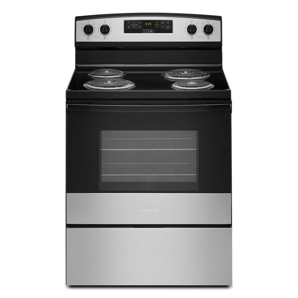 Amana 30 in. 4 Burner Element Freestanding Electric Range in Stainless Steel (ACR4303MMS)