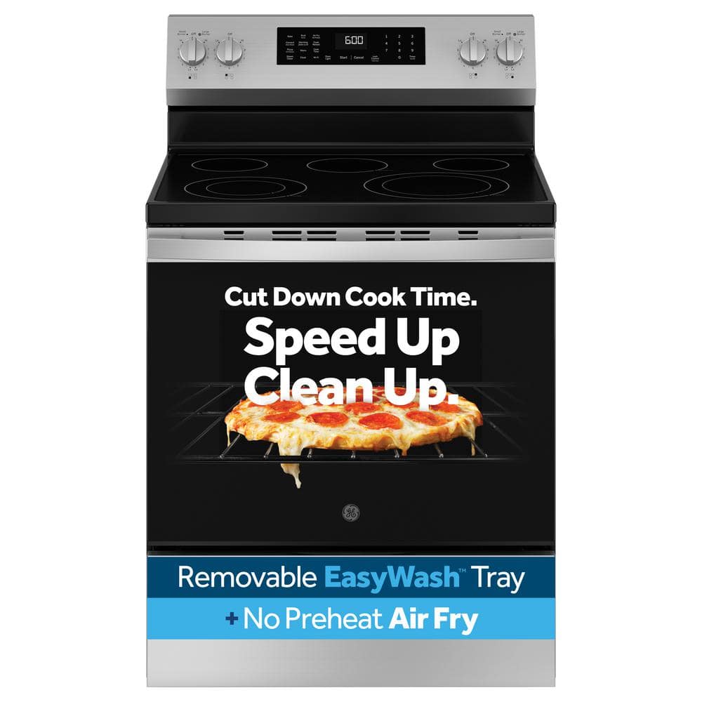 30 in. 5 Burner Element Smart Free-Standing Electric Range in Stainless w/EasyWash Oven Tray & No-Preheat Air Fry (GRF600AVSS)