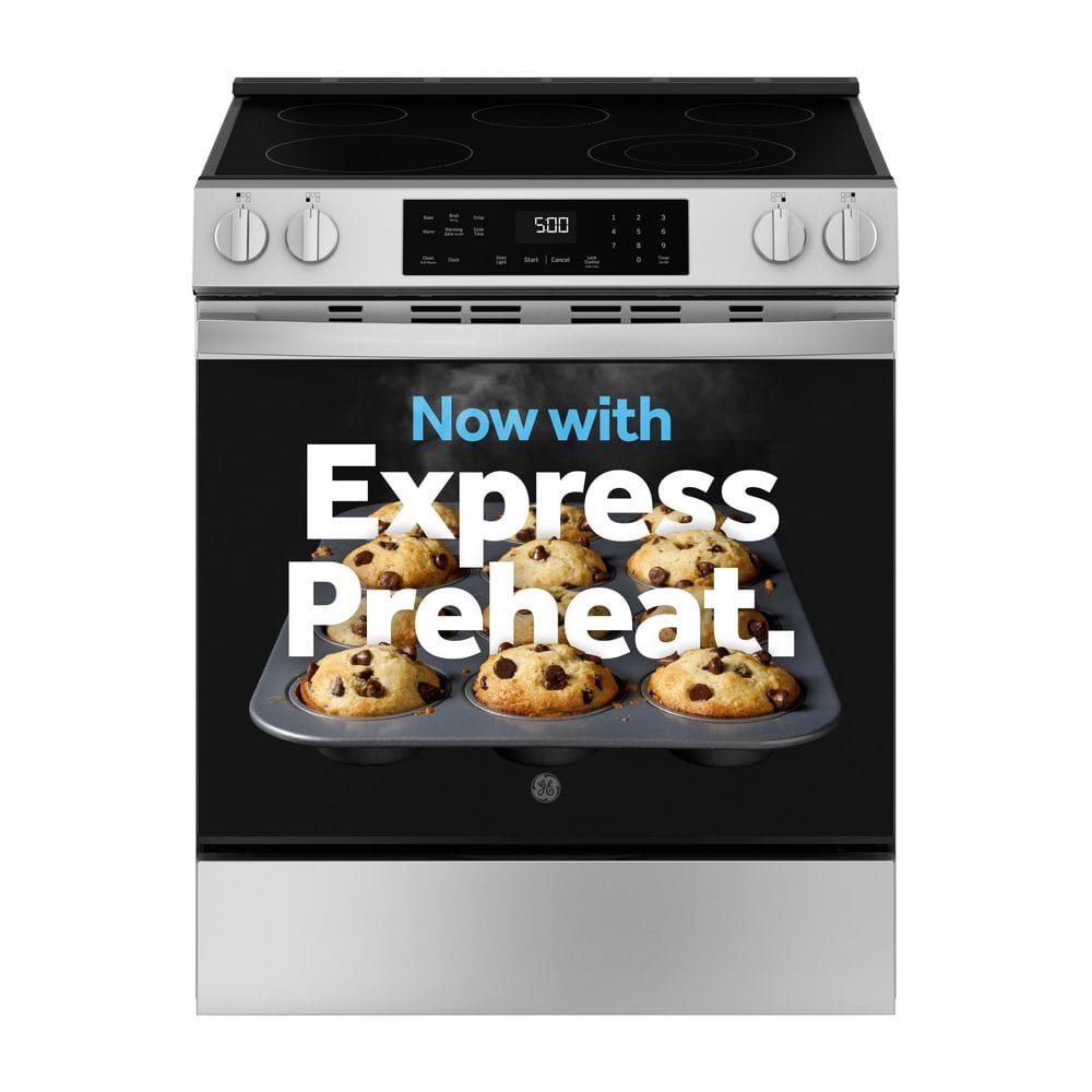 GE 30 in. 5 Burner Element Slide-In Electric Range in Stainless Steel with Crisp Mode (GRS500PVSS)