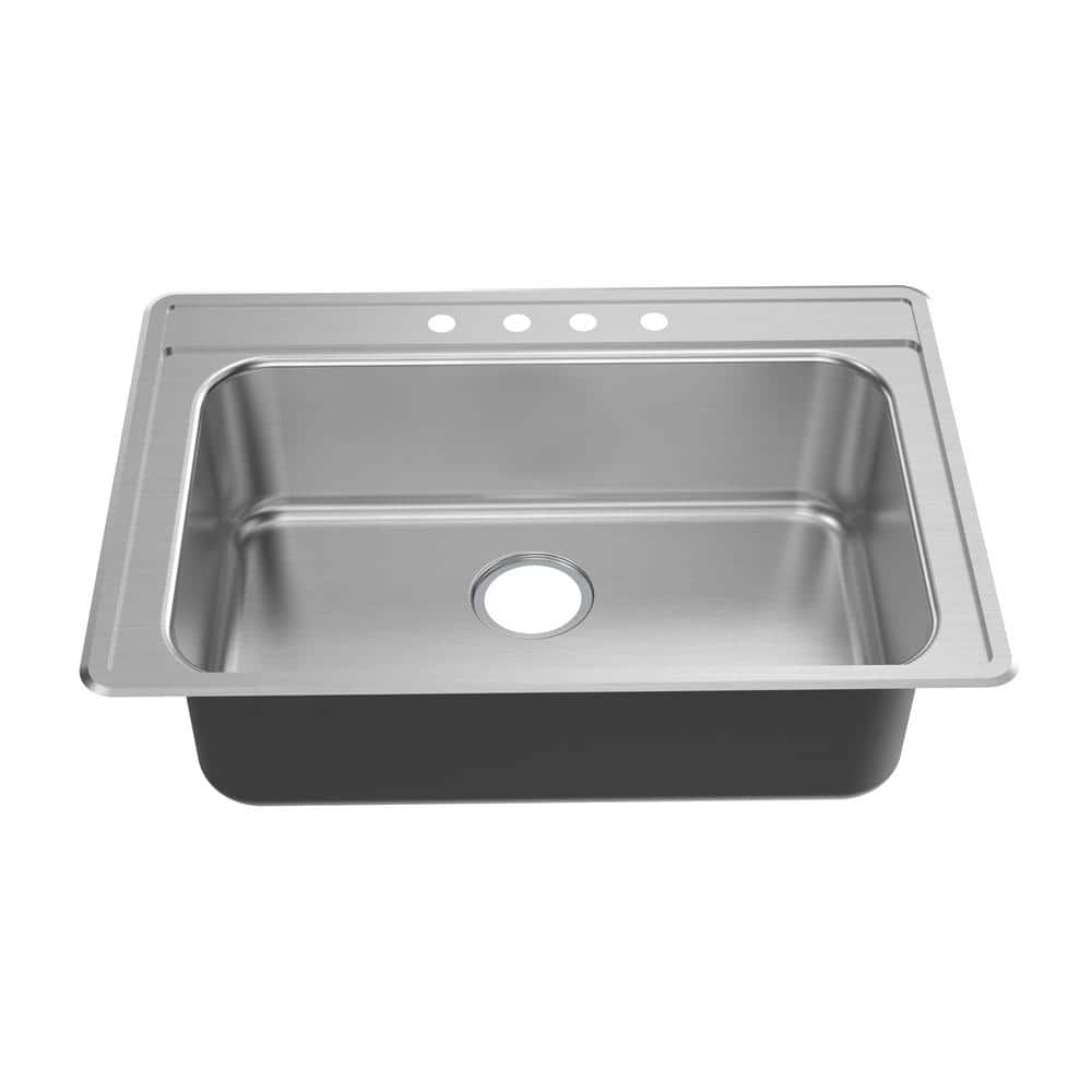 Glacier Bay 33 in. Drop-In Single Bowl 20 Gauge Stainless Steel Kitchen Sink