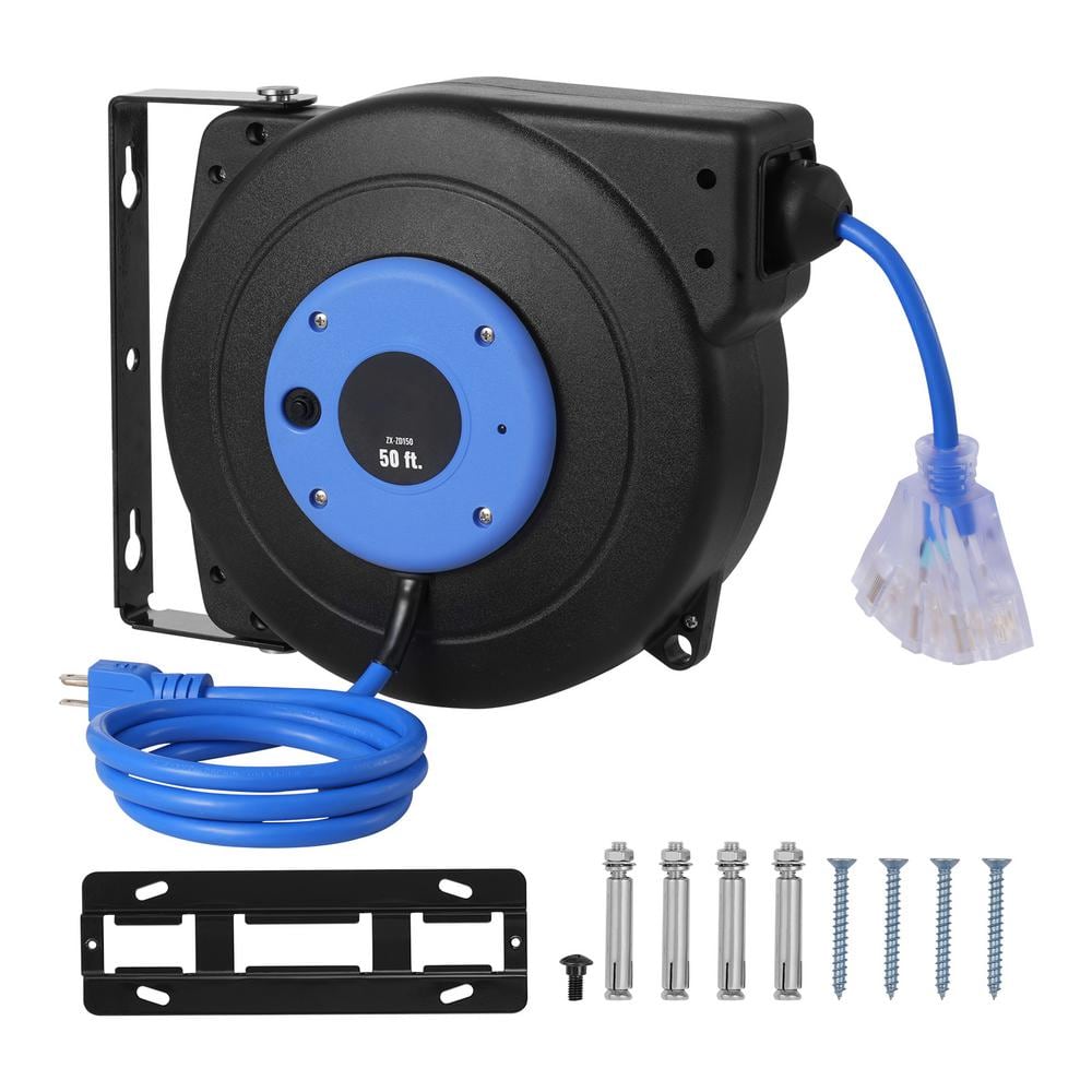 50 ft., 14 Gauge / 3 Conductors, 13 Amps Retractable Extension Cord Reel with 3 - Outlets. Heavy Duty 14AWG/3C SJTOW - Stu's Home Improvement Outlet