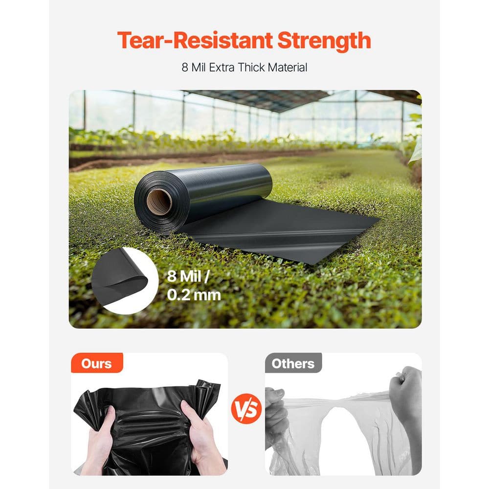 10 Mil Plastic Sheeting, Heavy Duty 20 x 100 ft. Black Roll, Polyethylene Tarp for Crawl Space Vapor Barrier and Multi