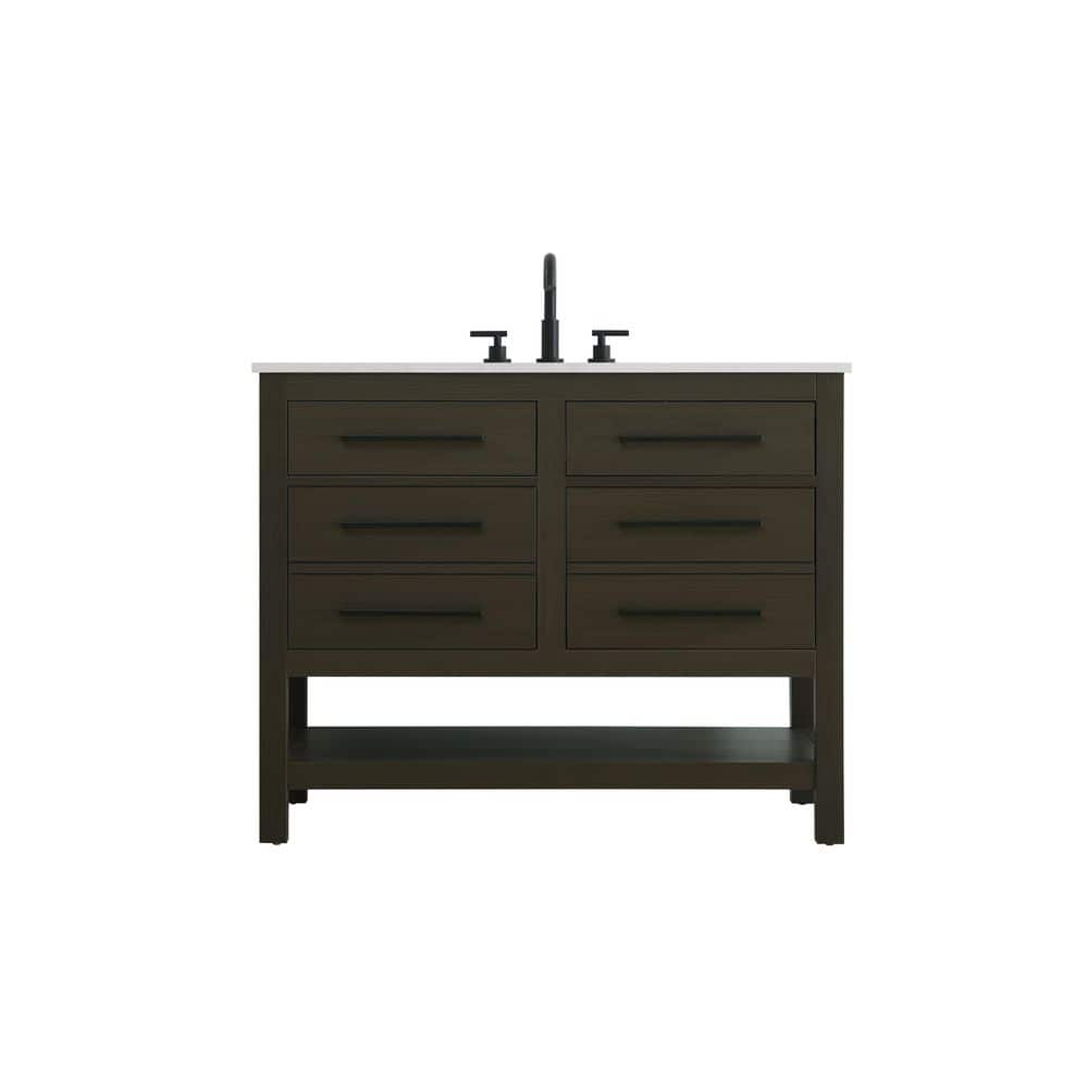 TIMELESS HOME 42 in. Single Sink Mocha Brown Bath Vanity with White Engineered Marble Top