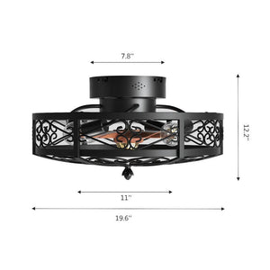 19.6 in. Indoor Black 4 - Light Wood Modern Industrial Metal Flush Mount Cage Ceiling Fan with Light Fixture with Remote - Stu's Home Improvement Outlet