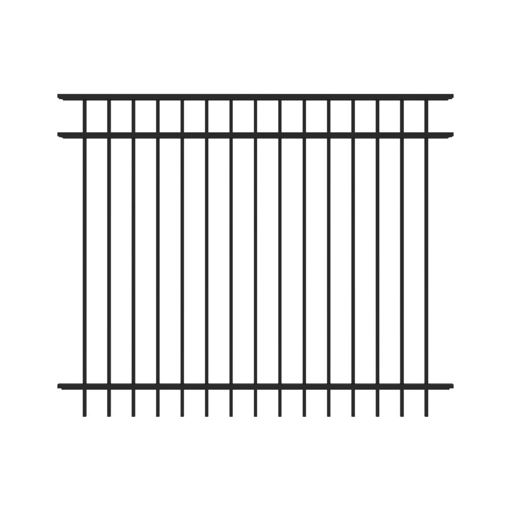5 ft. H x 6 ft. W Black Aluminum Pre-Assembled Flat Top Spaced Picket Fence Panel and Posts Fence Kit