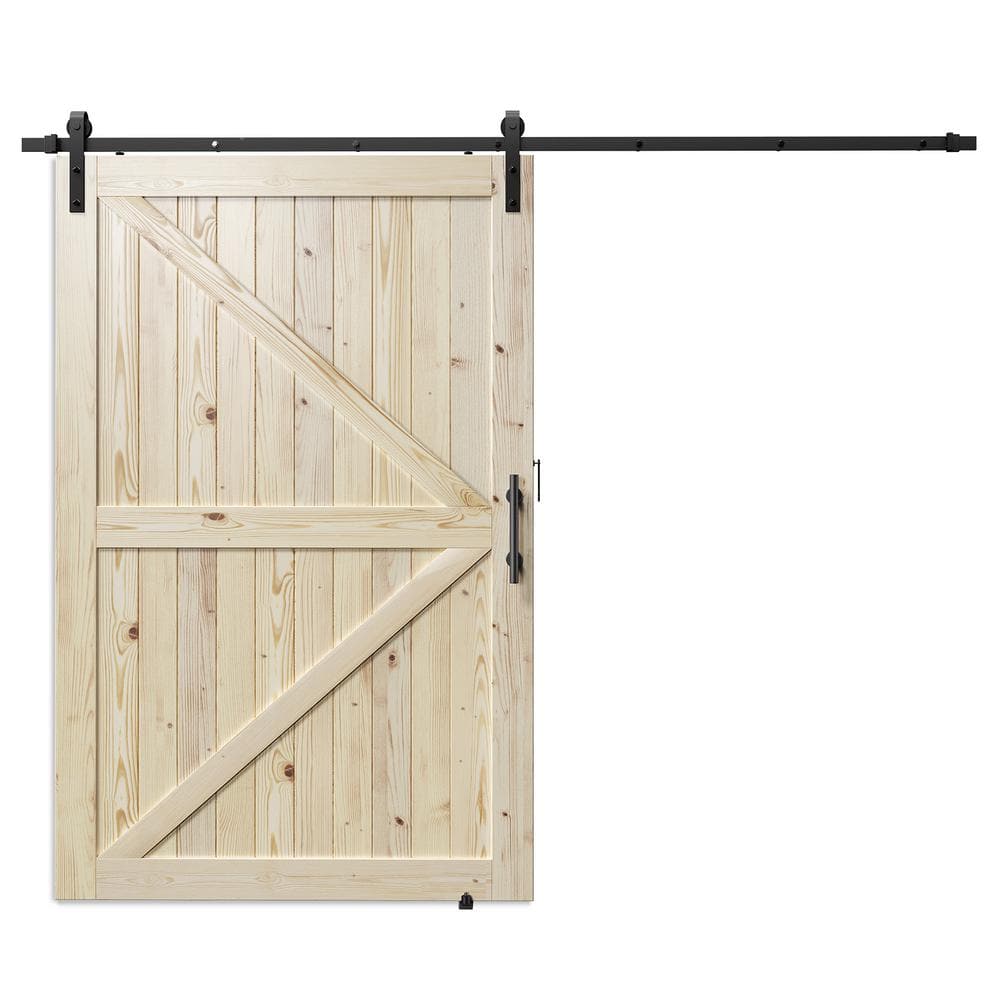 K Model 54 in. x 96 in. Unfinished Natural Solid Wood Interior Sliding Barn Door with Hardware Kit