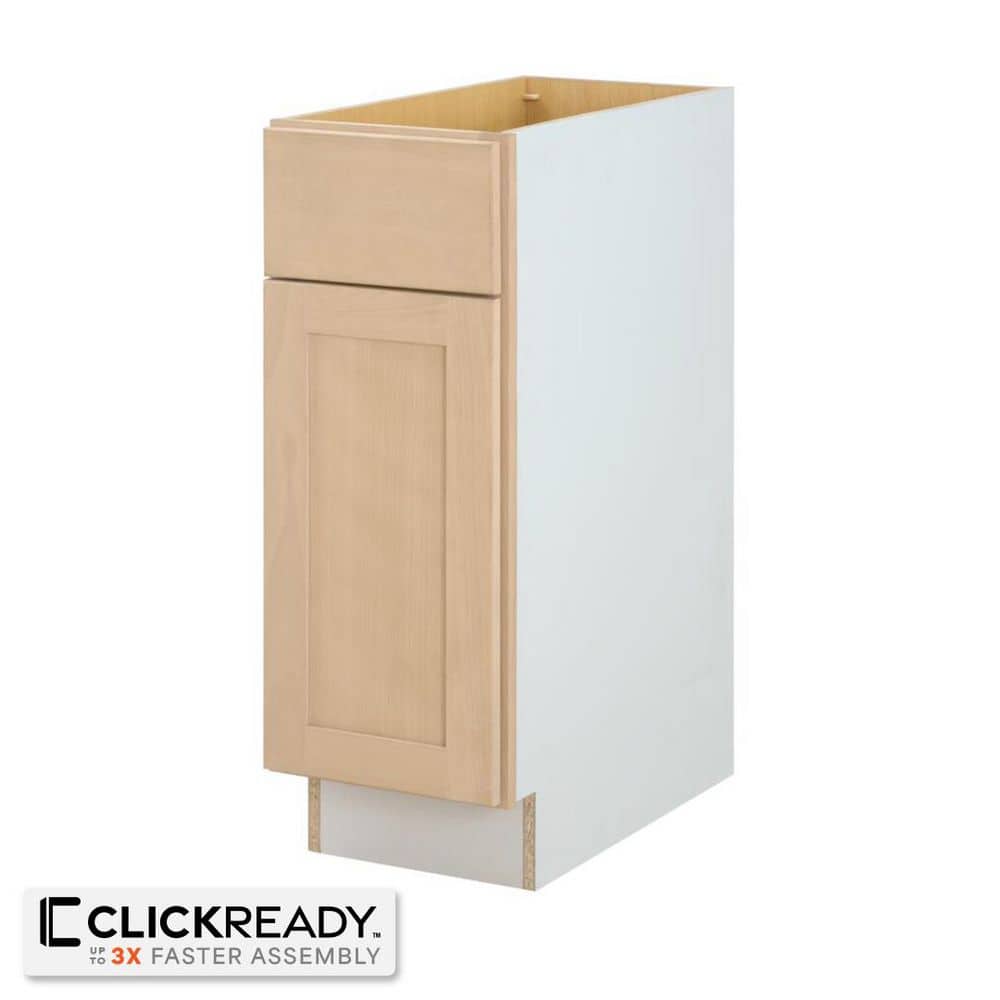 Hampton Bay 12 in. W x 24 in. D x 34.5 in. H Ready to Assemble Base Kitchen Cabinet in Unfinished with CLICKREADY Technology