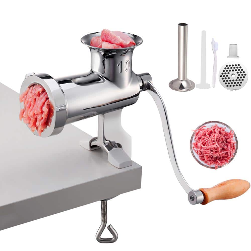 Manual Meat Grinder All Parts Stainless Steel Hand Operated Meat Grinding Machine with Tabletop Clamp 2 Grinding Plates (Missing Pieces)
