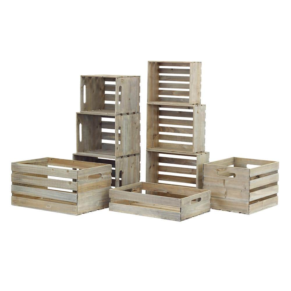 Nested Wood Crate Set in Weathered Gray