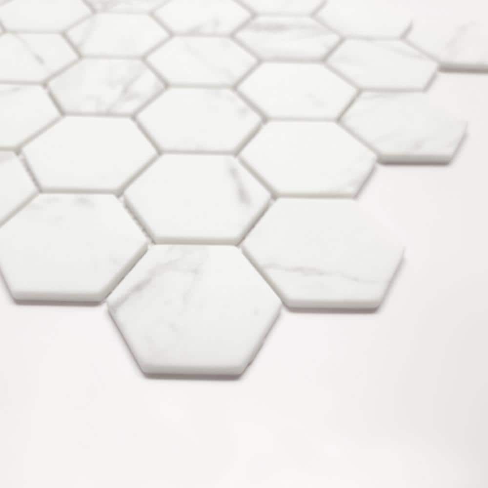 Carrara White 6 in. x 6 in. Hexagon Recycled Glass Marble Looks Floor and Wall Mosaic Tile (0.25 sq. ft./Case) - Stu's Home Improvement Outlet