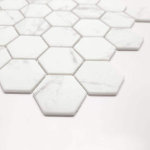 Carrara White 6 in. x 6 in. Hexagon Recycled Glass Marble Looks Floor and Wall Mosaic Tile (0.25 sq. ft./Case) - Stu's Home Improvement Outlet