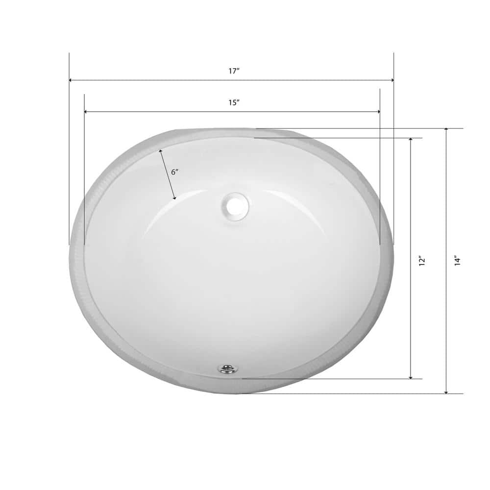 17 in . Undermount Oval Bathroom Sink with Overflow Drain in White