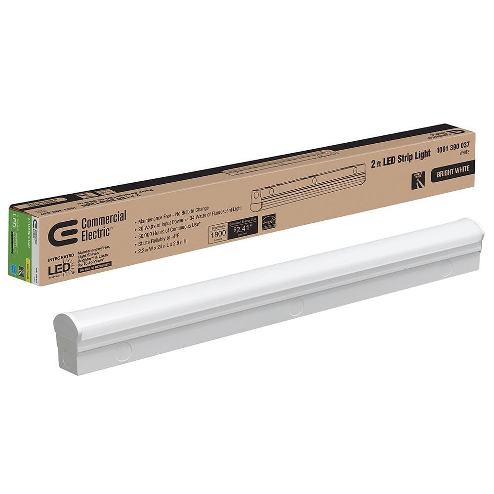 2 ft. 20 - Watt Direct Wire Integrated LED White Strip Light Fixture 1800 Lumens 4000K Bright White - Stu's Home Improvement Outlet