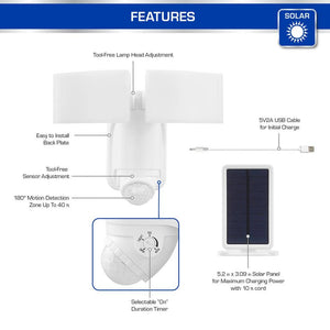Defiant 180 - Degree White Motion Activated Solar Outdoor 2 - Head Dusk - to - Dawn LED Security Flood Light 1400 Lumens - Stu's Home Improvement Outlet