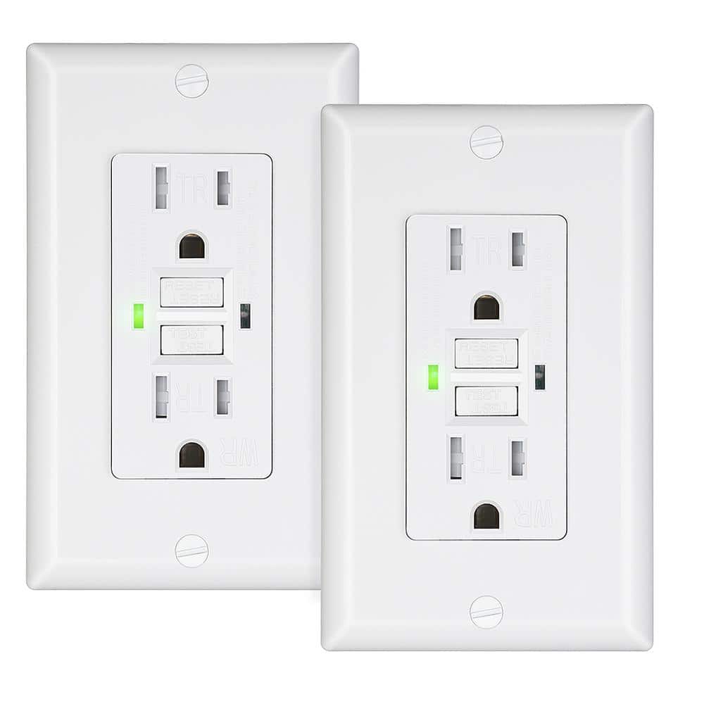 White 15 Amp Tamper Resistant GFCI Outlet Receptacle with LED Indicator, Decorative Wallplate Included (2-Pack)