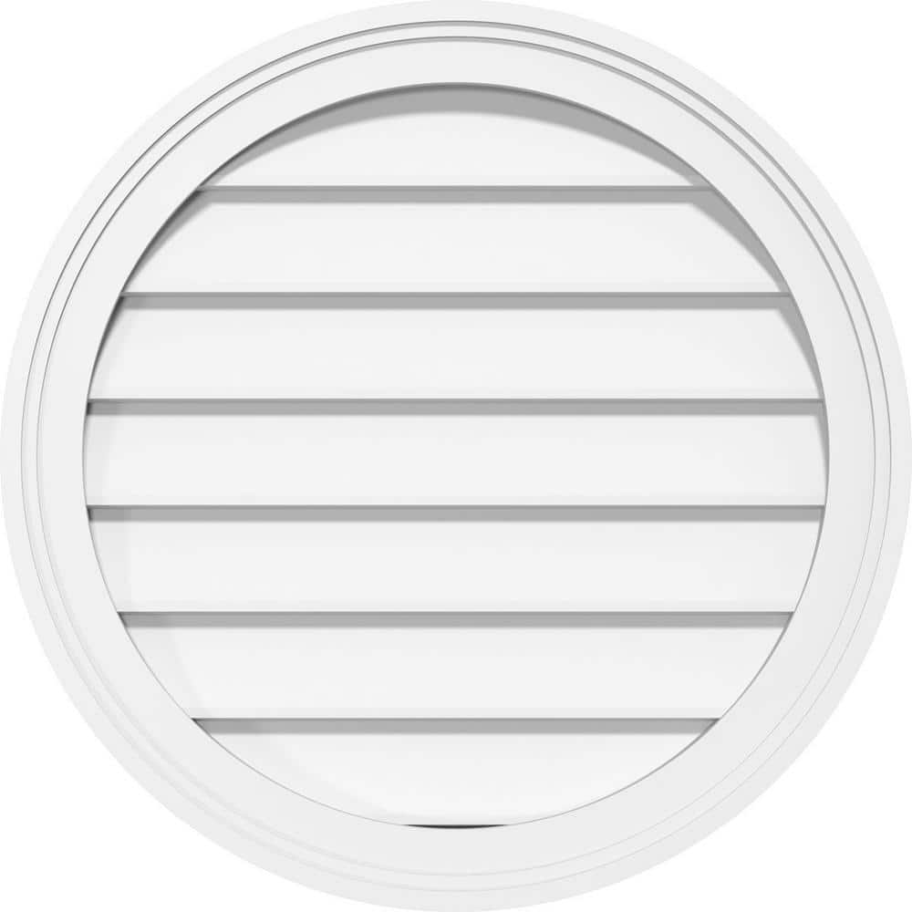 34 in. x 34 in. Round White PVC Paintable Gable Louver Vent Non-Functional