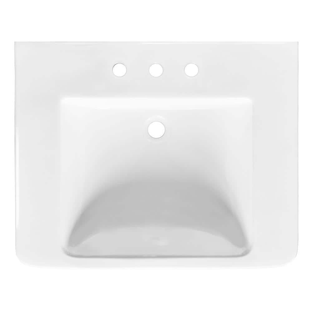 Fiona 7.28 in. Pedestal Sink Basin in White Fine Fireclay with 8 in. Faucet Spread