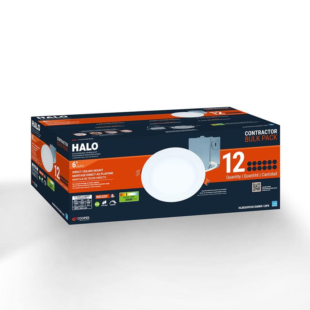 HLBE 6 in. Ultra-Slim Downlight 3000K Fixed CCT New Construction/Remodel Integrated LED Recessed Light Kit 12PK