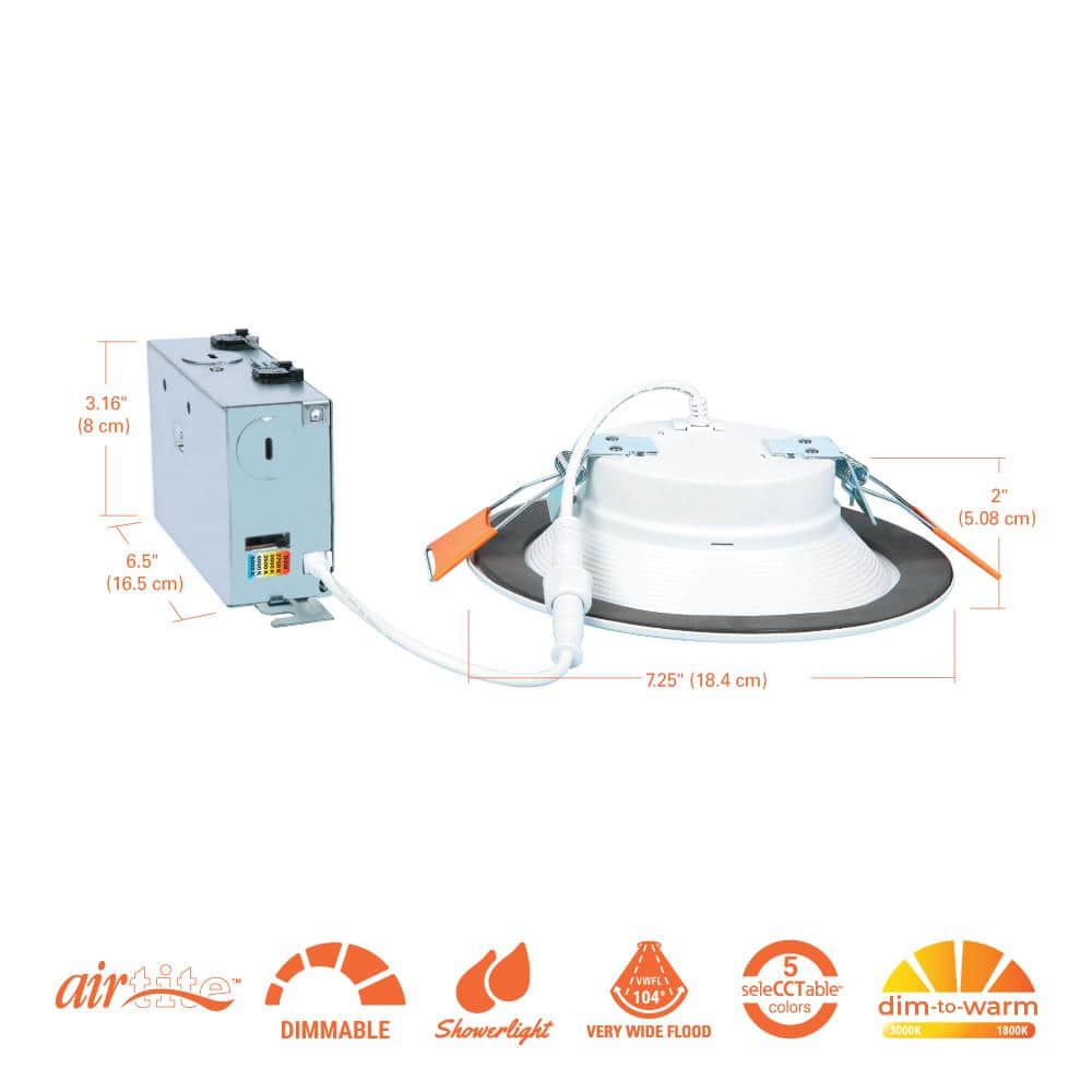 RL 6 in. Selectable CCT Direct Mount Canless Recessed LED Downlight, 600-Lumens with D2W Option, Indoor, White