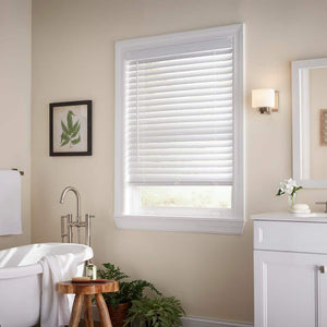 White Cordless Faux Wood Blinds for Windows with 2 in. Slats - 36 in. W x 72 in. L (Actual Size 35.5 in. W x 72 in. L) - Stu's Home Improvement Outlet