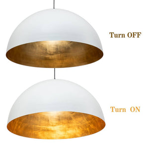 PCover 15 in.Dia Medium Lighting 1 - Light White Farmhouse Dome Pendant Light Industrial Gold Leaf Island Ceiling Light - Stu's Home Improvement Outlet