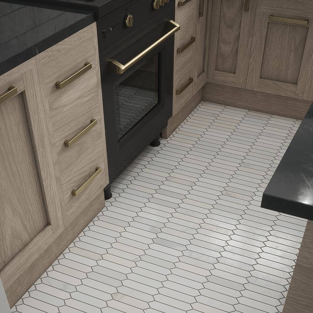 Suburbs White 10 in. x 12.375 in. Picket Polished Marble Wall and Floor Mosaic Tile (0.859 sq. ft./Each)