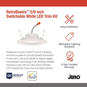 Contractor Select RetroBasics 5/6 in. Selectable CCT Integrated LED Retrofit White Recessed Light Trim (6 - Pack) - Stu's Home Improvement Outlet