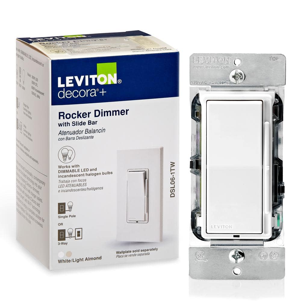 Decora 600-Watt Single-Pole/3-Way Universal Rocker Slide Dimmer, White/Light Almond