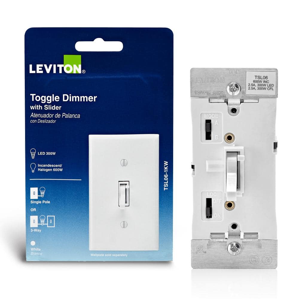 Toggle Slide Dimmer Switch for Dimmable LED, Halogen and Incandescent Bulbs - White TSL06-1KW