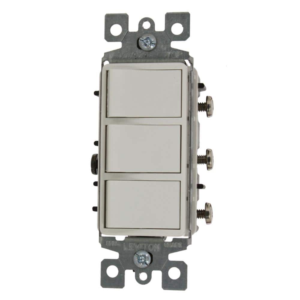 Leviton 15-Amp Commercial Grade Combination Three Single Pole Grounding Rocker Switches, White 1755-2W