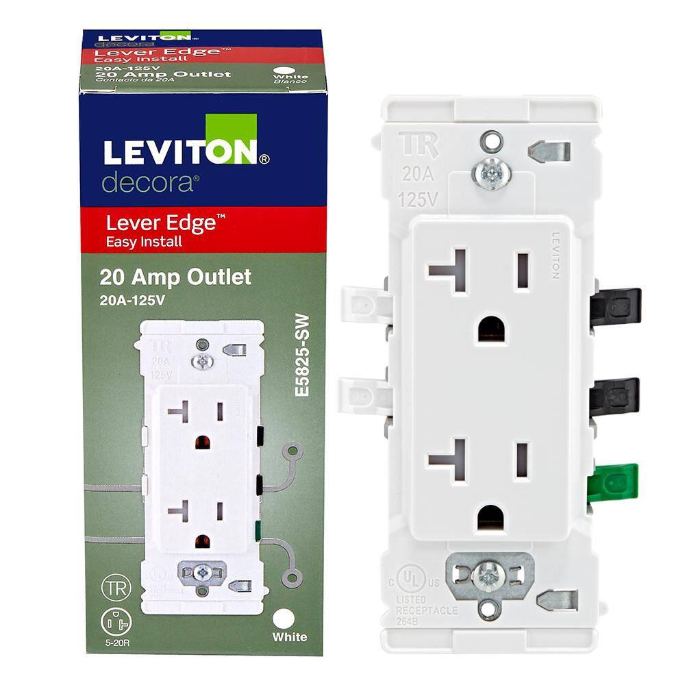 Decora Lever Edge 20 Amp 125 Volt Tamper-Resistant Duplex Outlet/Receptacle, White (1-Pack) E5825-SW