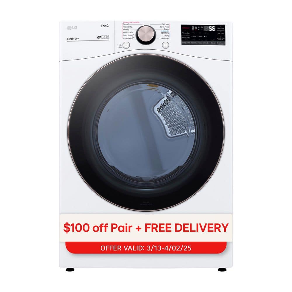 LG 7.4 Cu. Ft. Vented SMART Stackable Electric Dryer in White with TurboSteam and Sensor Dry Technology (DLEX4000W)
