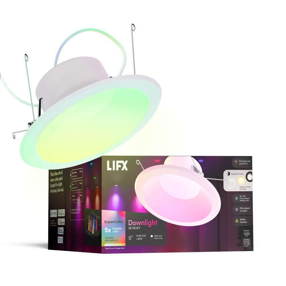 LIFX 6 in. SuperColor Adjustable Smart Retrofit Deep Baffle Recessed Light Trim Kit Downlight - Stu's Home Improvement Outlet