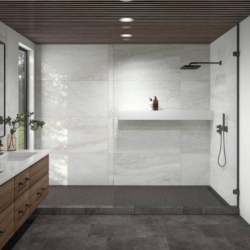 Sanbristol White Marvel 24 in. x 48 in. Matte Color Body Porcelain Stone Look Floor and Wall Tile (15.26 sq. ft. /case)