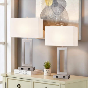 20 in. Brushed Nickel Touch Control Bedside Table Lamp with White Fabric Shade (2 - Pack) - Stu's Home Improvement Outlet