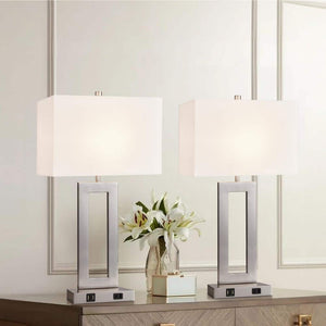 20 in. Brushed Nickel Touch Control Bedside Table Lamp with White Fabric Shade (2 - Pack) - Stu's Home Improvement Outlet