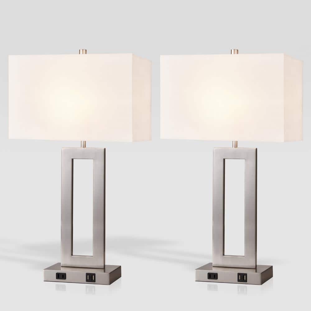 20 in. Brushed Nickel Touch Control Bedside Table Lamp with White Fabric Shade (2 - Pack) - Stu's Home Improvement Outlet