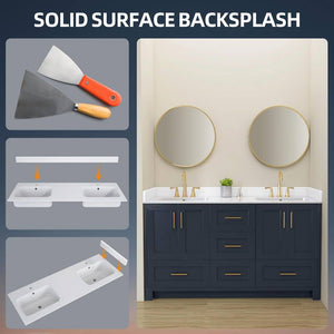 60 in. Solid Surface Vanity Backsplash Bathroom Vanity Back splash in White - Stu's Home Improvement Outlet